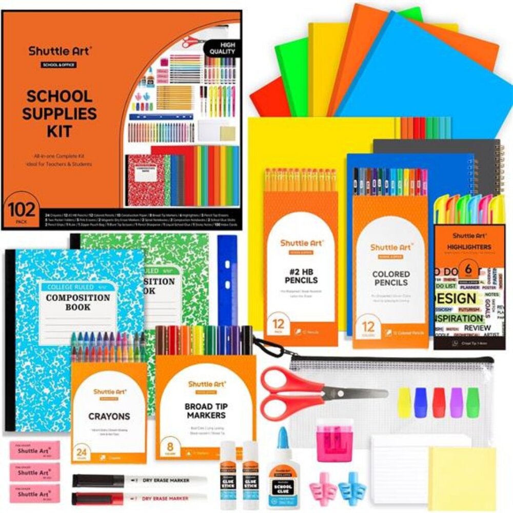 Shuttle Art 102 PCS Back to School Supplies Kit, School Supply Box for Grades